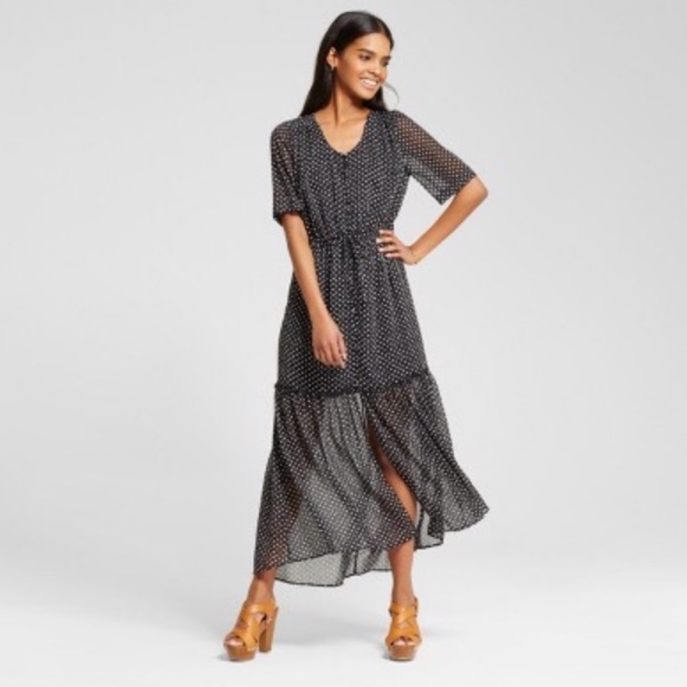 Tiered maxi polka dot dress