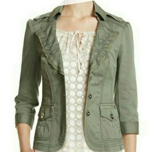 WHBM Olive Green Ruffled Trim Utility Jacket