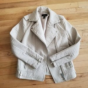 Faux Leather Moto Jacket in Cream Small
