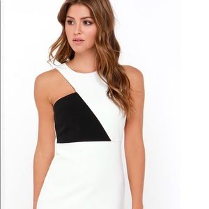 White and black color block dress
