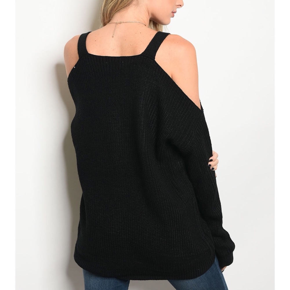 | CHUNKY KNIT COLD SHOULDER SWEATER | - Picture 2 of 3