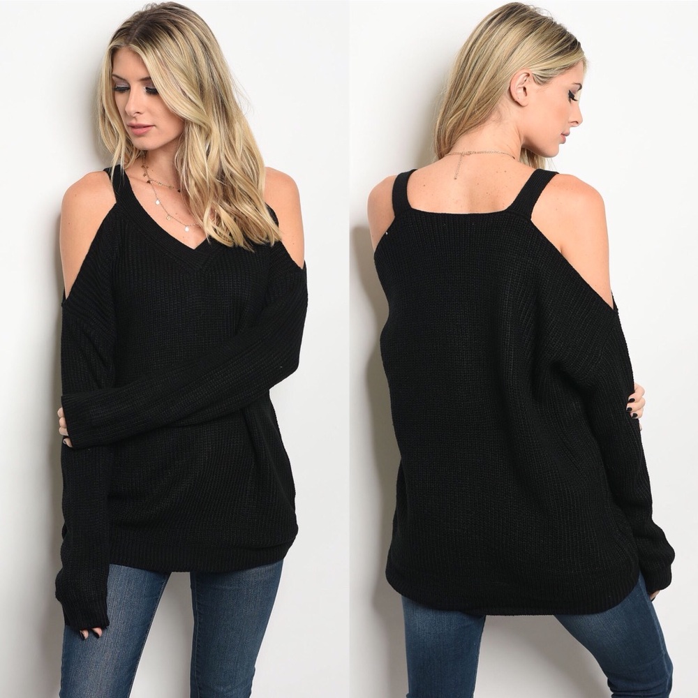 | CHUNKY KNIT COLD SHOULDER SWEATER | - Picture 3 of 3