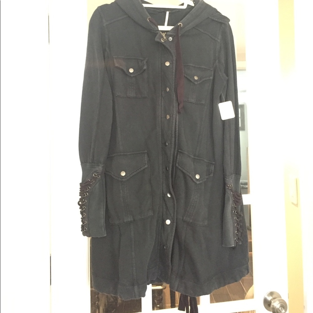 Free People Black Hooded Jacket