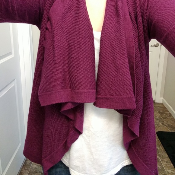 stylus Sweaters - Purple open drape cardigan with elbow patches