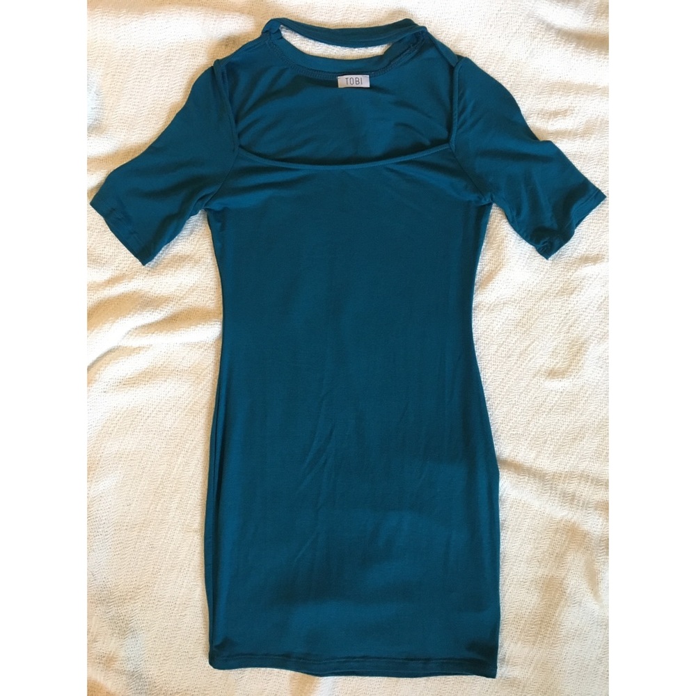 Teal fitted cotton cutout dress