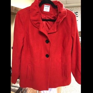 Red Old Navy Peacoat with Ruffle collar XL