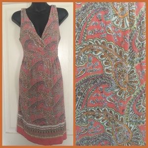 Coral V Neck Sleeveless Dress