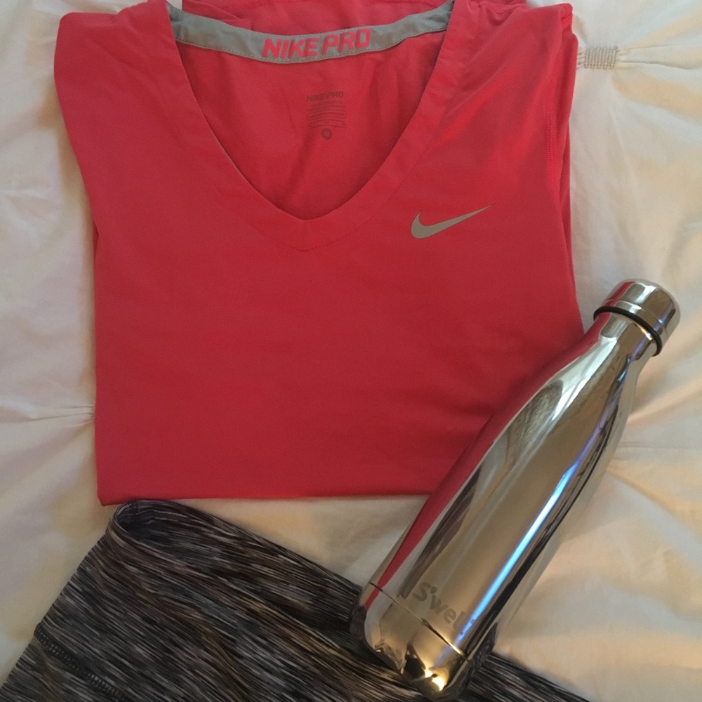 Nike Pro short sleeve pink v-neck