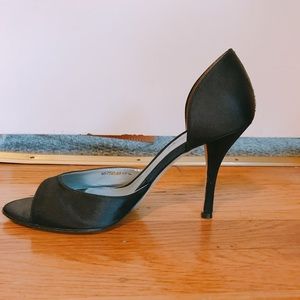 Cathy Jean black satin heels - size 8