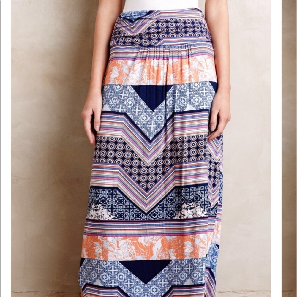Anthropologie maxi skirt long blue orange Small