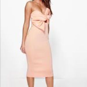Peach bow detail midi scuba dress size 6.