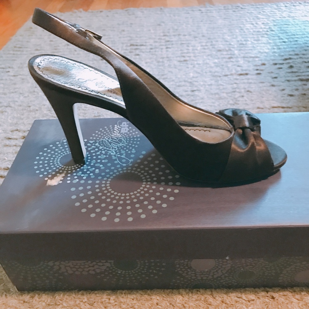 Dark brown BP satin sling back heels - size 8