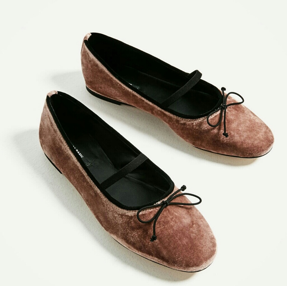 ZARA Nude Pink New Velvet Ballerinas - Picture 2 of 7