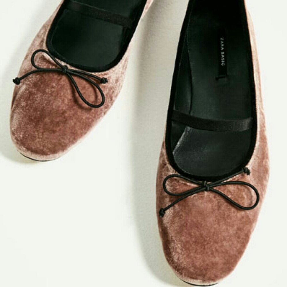 ZARA Nude Pink New Velvet Ballerinas - Picture 3 of 7
