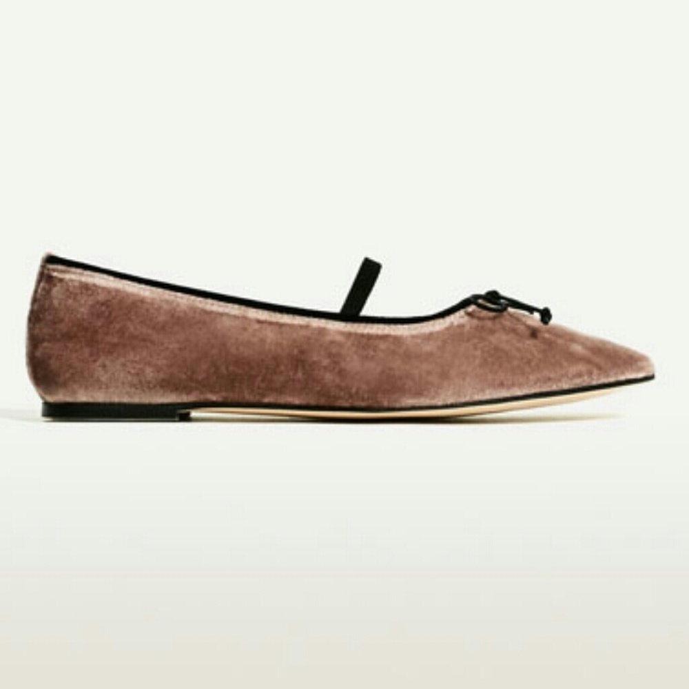 ZARA Nude Pink New Velvet Ballerinas - Picture 4 of 7