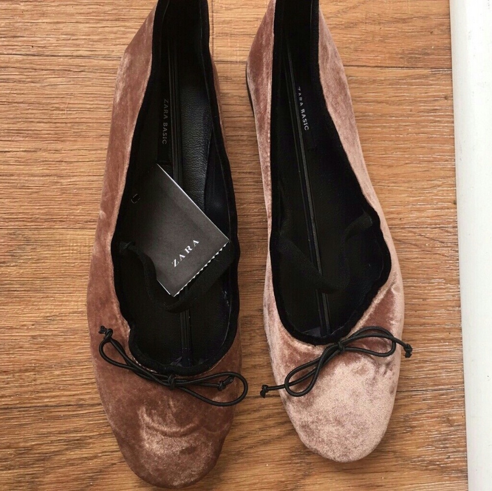 ZARA Nude Pink New Velvet Ballerinas - Picture 5 of 7