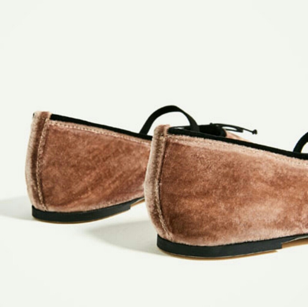 ZARA Nude Pink New Velvet Ballerinas - Picture 7 of 7