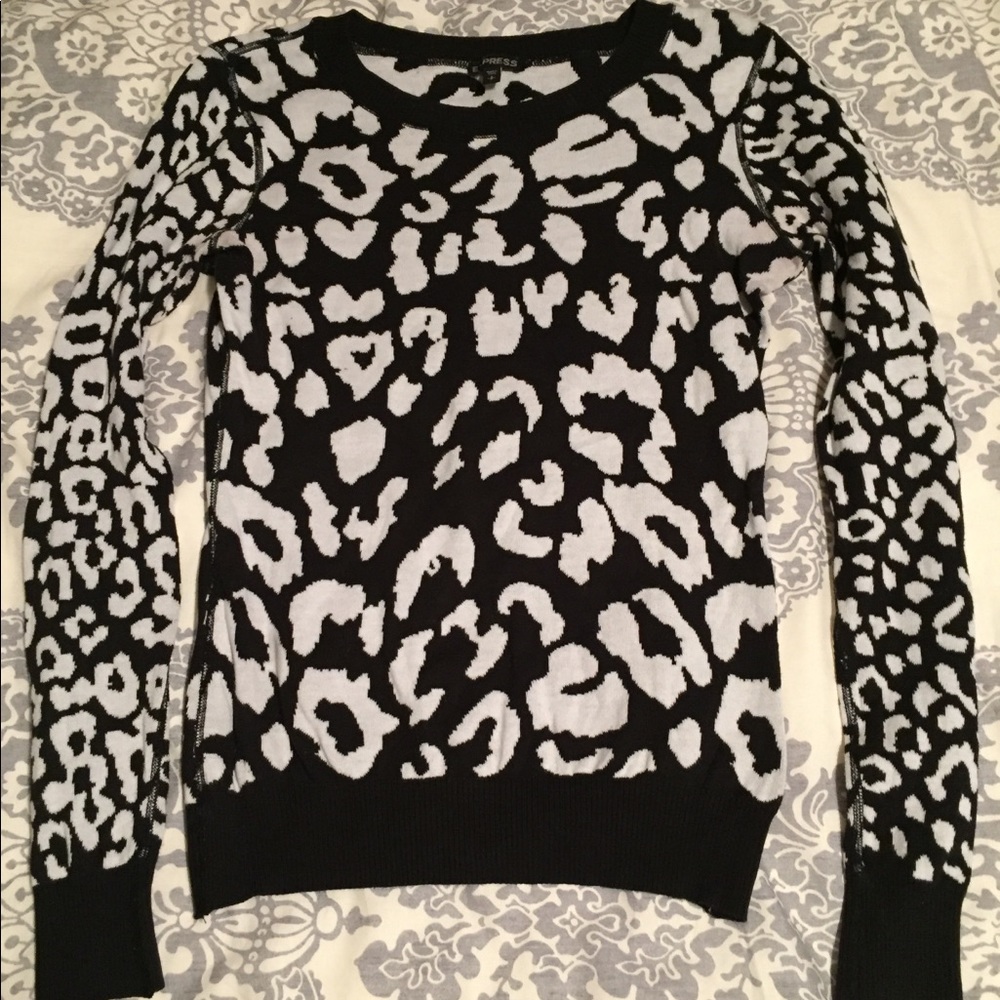 Express black and white leopard print sweater