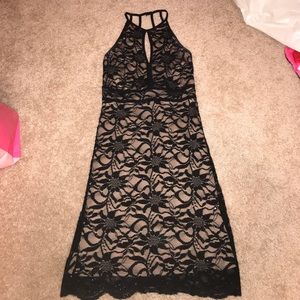 Black and Nude Lace Midi