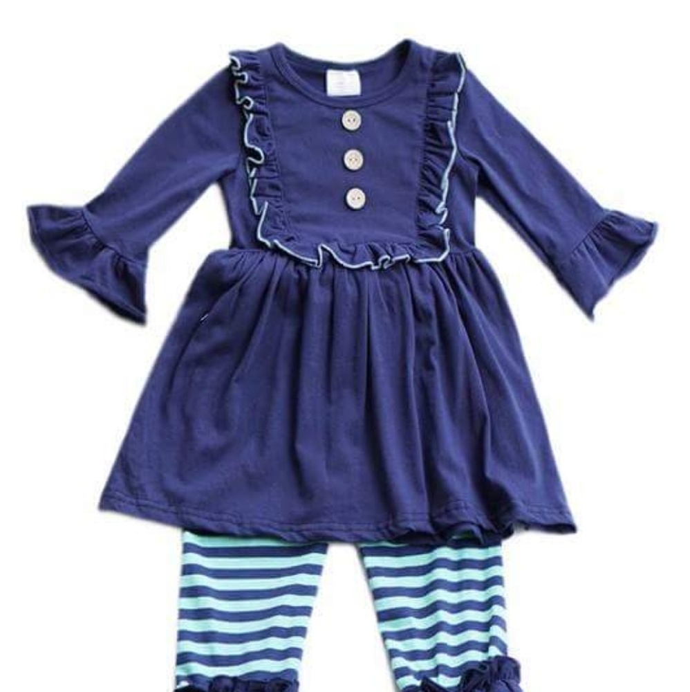 NAVY GIRLS RUFFLE SET WITH STRIPES