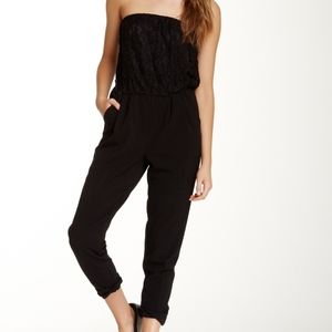 Black Want & Need Strapless Lace Jumpsuit XS