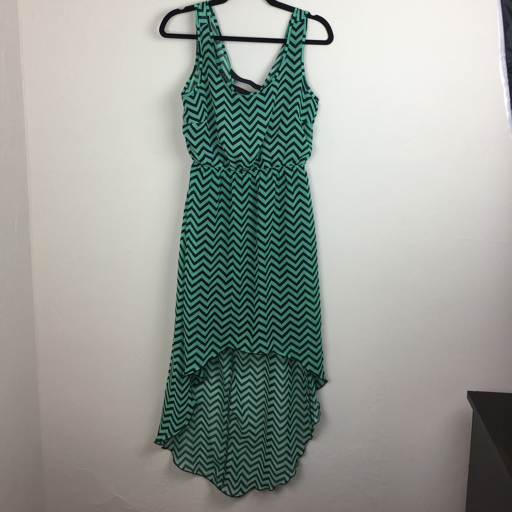 Green and Black chevron high Low maxi dress