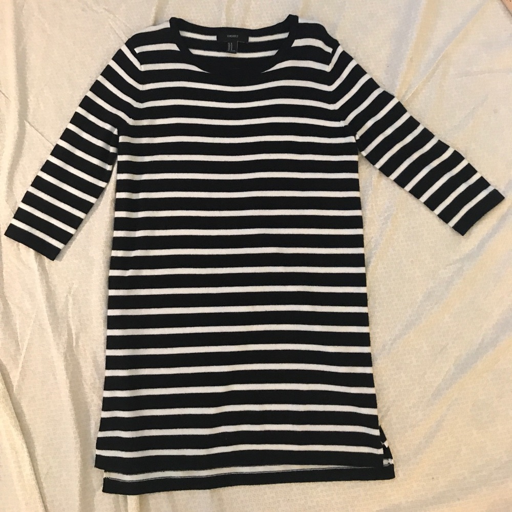 Black and White Striped Sweater Dress