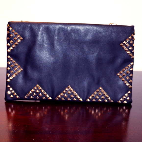 Black and Gold Studded Clutch with shoulder strap - Picture 1 of 6