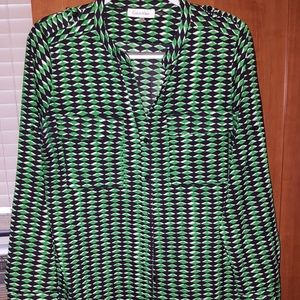 Black, green, and white button down shirt