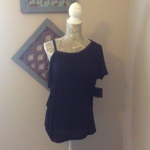 Black Rachel Roy top with gray piping