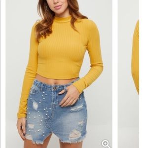 Mustard Ribbed Mock neck crop top