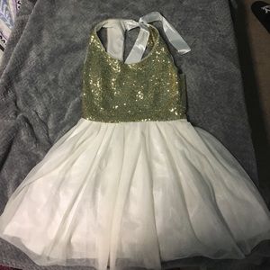 white and gold sequin dress