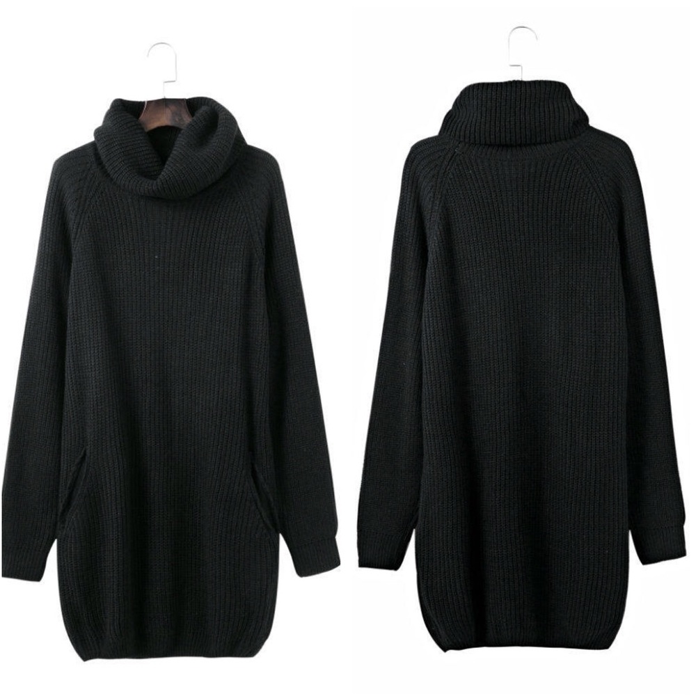 Cozy Cowl Neck Chunky Knit Sweater Dress Black - Picture 5 of 5