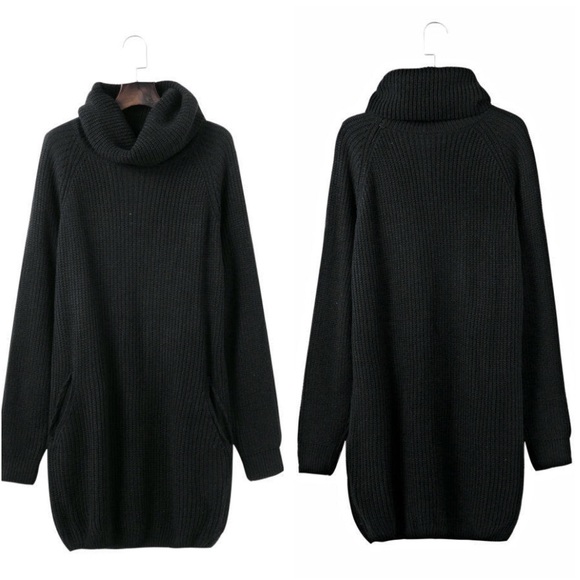 Cozy Cowl Neck Chunky Knit Sweater Dress Black - Picture 5 of 5