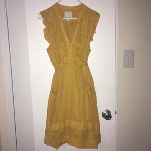 Anthropologie Odille yellow ruffle dress, size 4