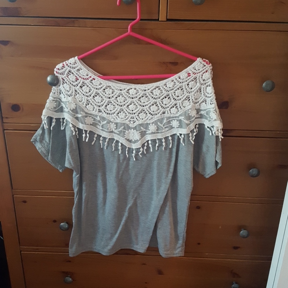 Gray and lace top