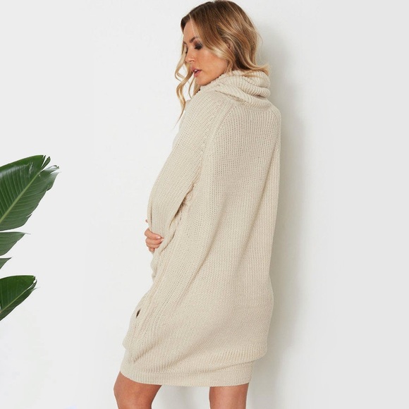 Cozy Cowl Neck Chunky Knit Sweater Dress w Pockets - Picture 4 of 5