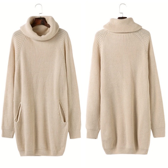 Cozy Cowl Neck Chunky Knit Sweater Dress w Pockets - Picture 5 of 5