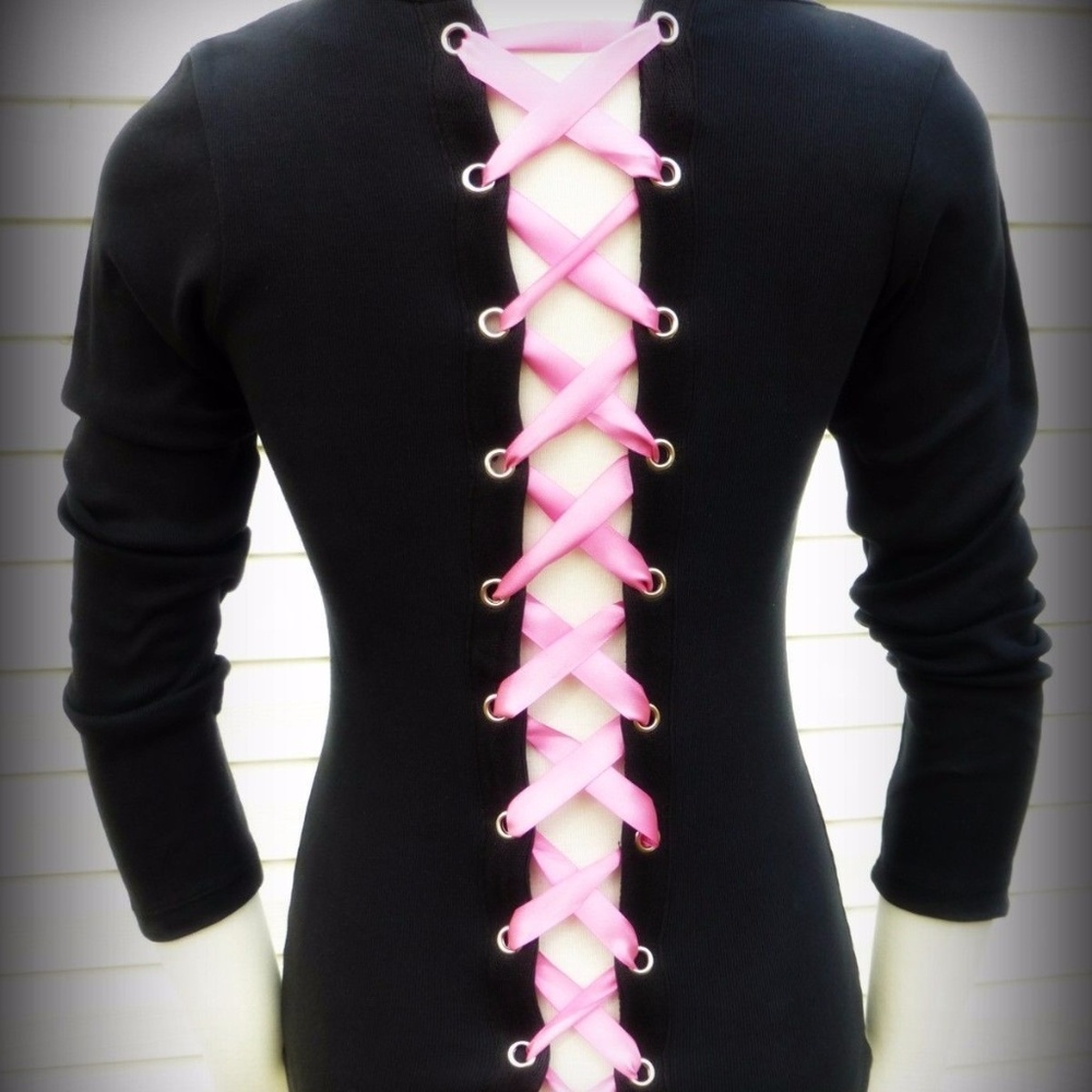 Black corset long sleeve biker top! M or L! New