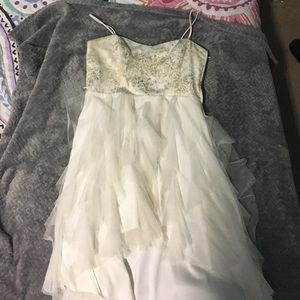 high low cute gold and white dress