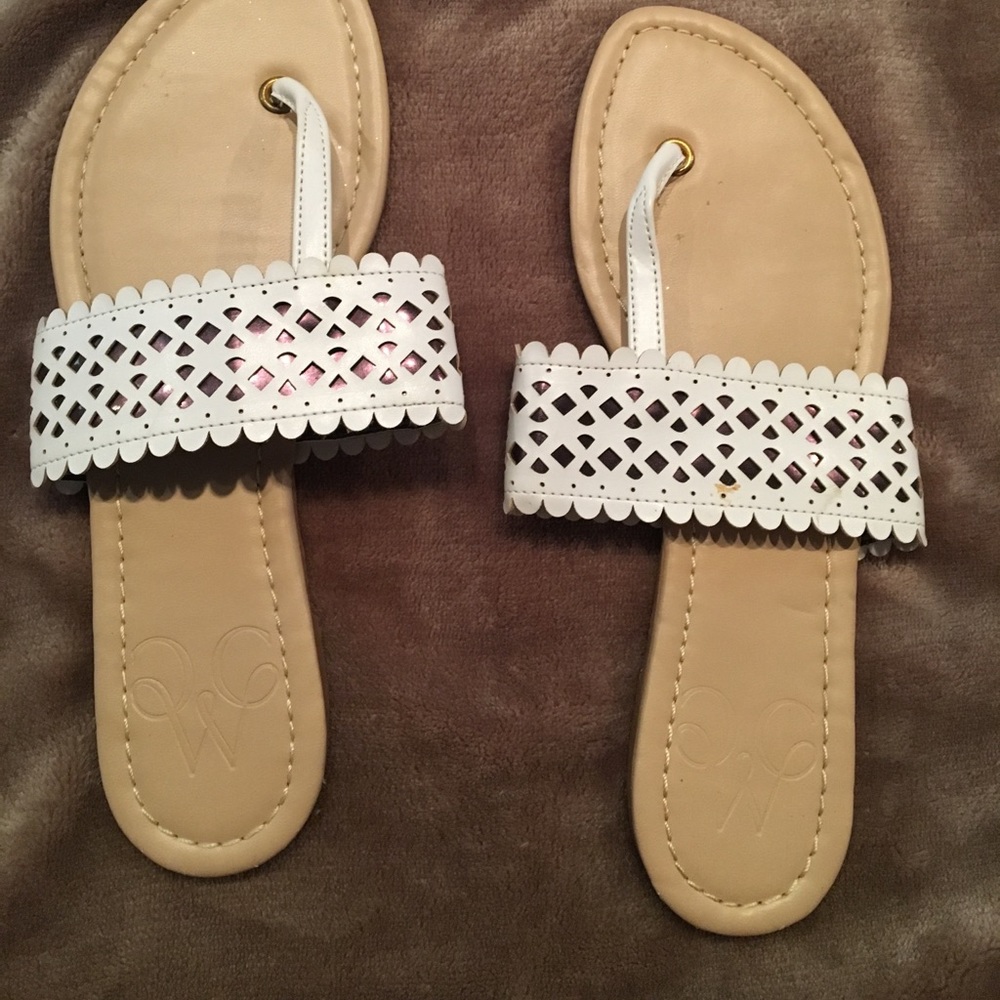 White Eyelet Scalloped Sandals