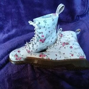 Doc Marten White and Roses Leather Boots