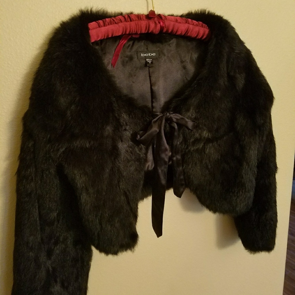 Bebe black fur bolero jacket wrap