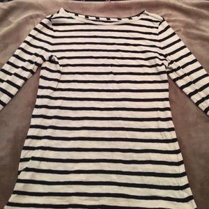 Ann Taylor LOFT Oatmeal Striped Shirt with Zipper