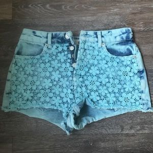 Topshop Denim Crochet Cheeky Shorts