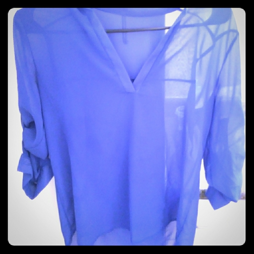 Royal blue 3/4 sheer high-low blouse