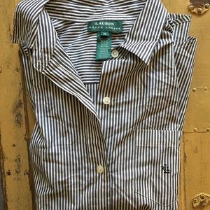 RALPH LAUREN 💯% COTTON STRIPE LS BUTTON UP TOP M