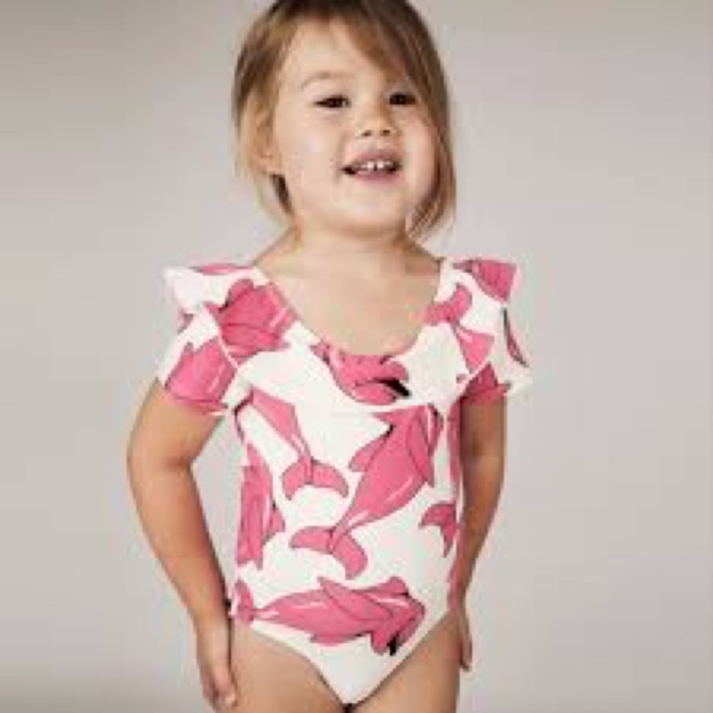 Mini Rodini Pink Dolphin Short Sleeved swimsuit