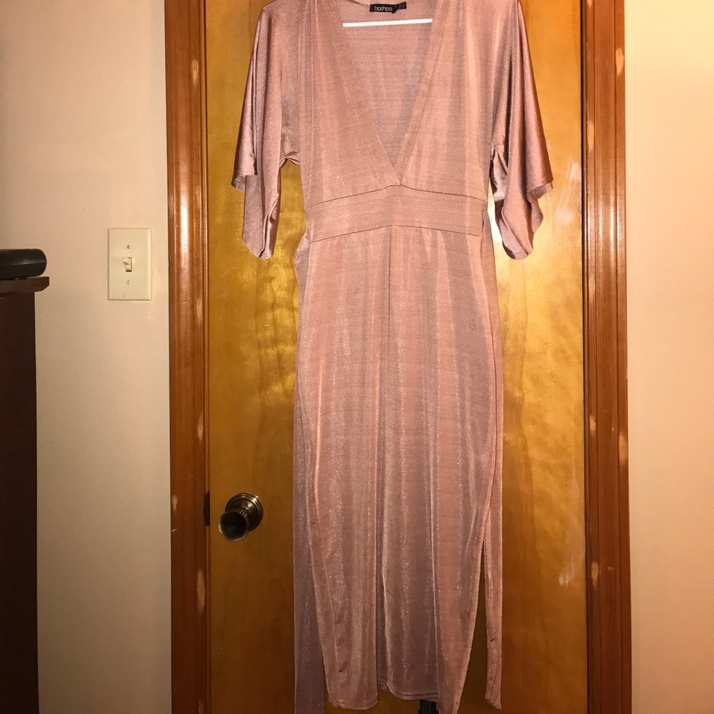 Rose gold kimono sleeve midi dress