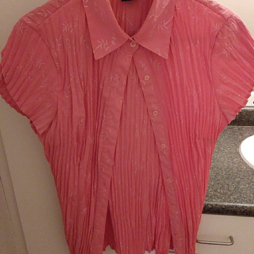 Pink eyelet button up blouse, medium